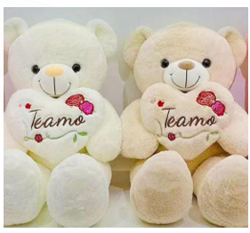 OSO CORAZON TE AMO ROSA BORDADA 75CM